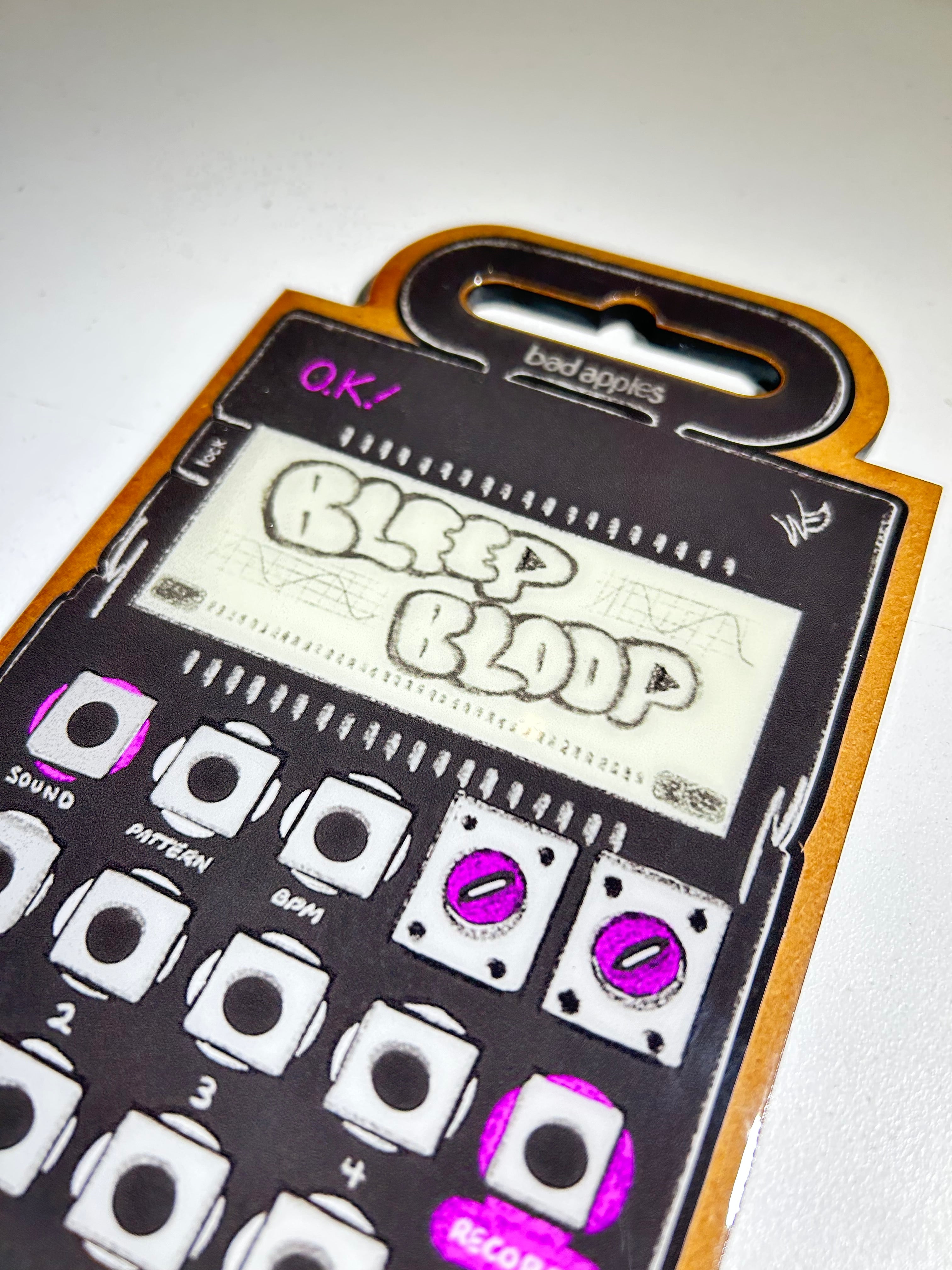 Sticker Woodcut - Bleep Bloop - @badapplespdx