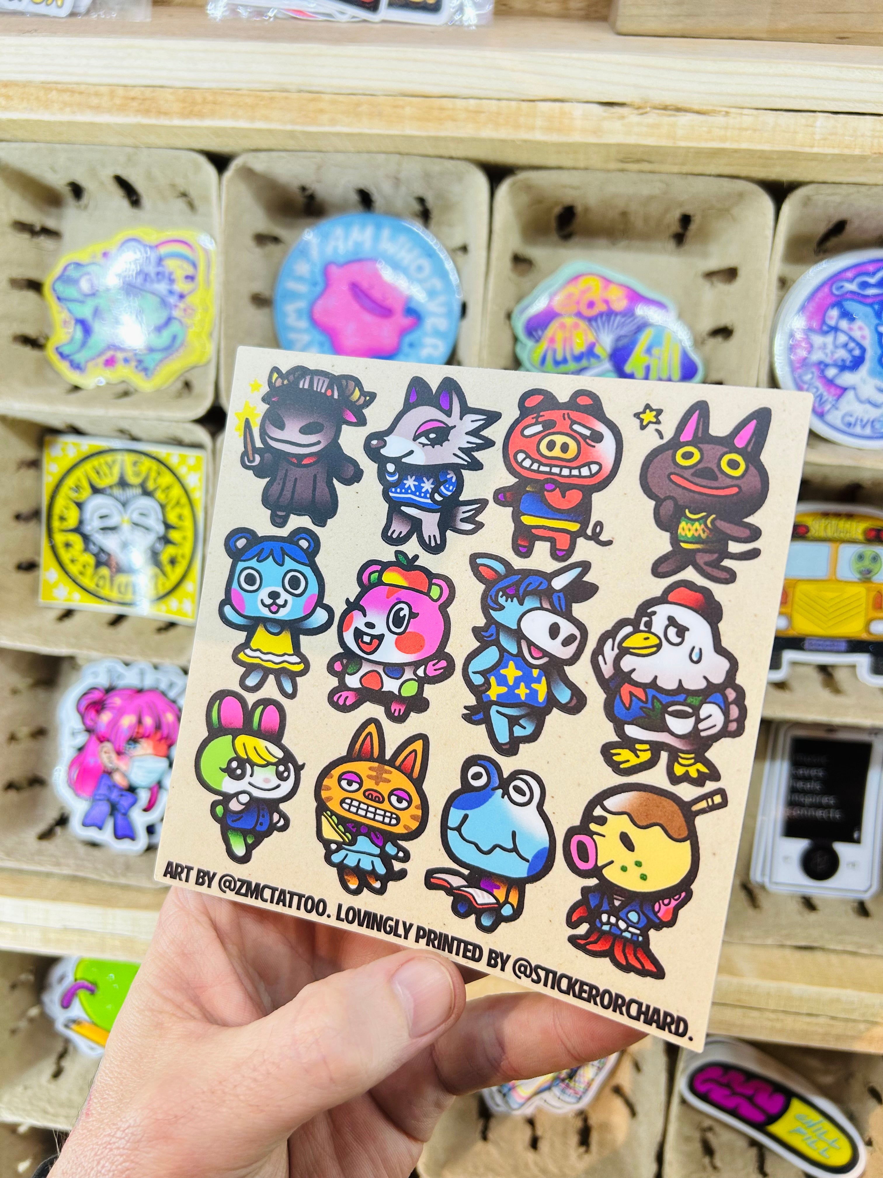 Animal Crossing sticker sheet 1 @zmctattoo